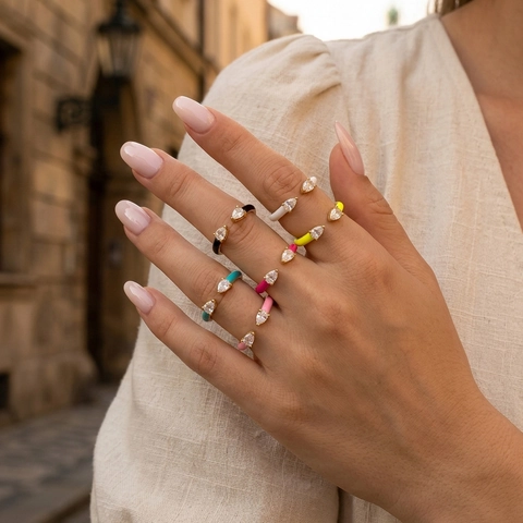 Mode Kupfer Vergoldet Offener Ring Mit Tränenform Zirkonia Bunte Emaille Verstellbarer Fingerring Schmuck Geschenk Für Damen