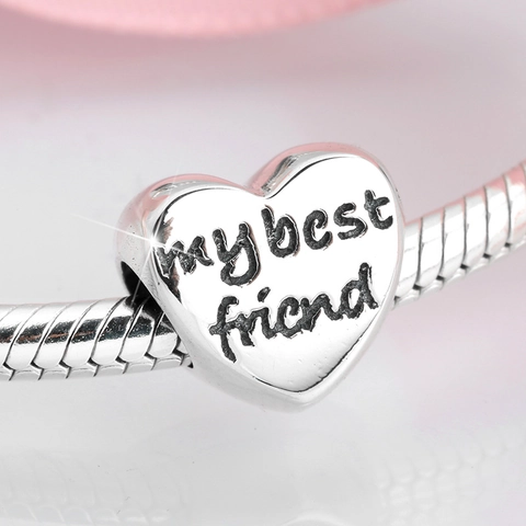 Herz Perle Charm 925 Sterlingsilber My Best Friend Gravur Freundschaft DIY Schmuckzubehör Minimalistischer Stil