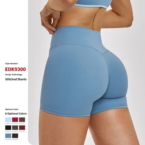 Damen Yoga Shorts Hohe Taille Bauchkontrolle Gym Sportshorts Scrunch Bum Nacktes Gefühl Nylon Spandex Laufen