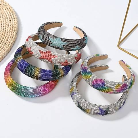 Padded Headband Sparkling Rhinestone Full Drill Heart Star Pattern Fashion Hair Hoop Accessories For Women Party Style