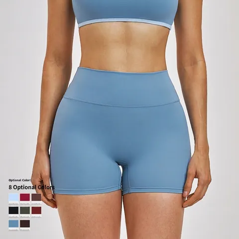 Damen Yoga Shorts Hohe Taille Bauchkontrolle Gym Sportshorts Scrunch Bum Nacktes Gefühl Nylon Spandex Laufen