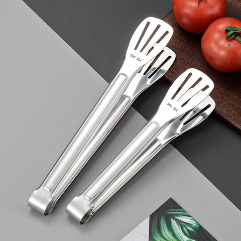 Pinzas Para Alimentos De Acero Inoxidable Ranuradas Cocina Barbacoa Filete Pan Ensalada Resistente Al Calor Pulido Espejo