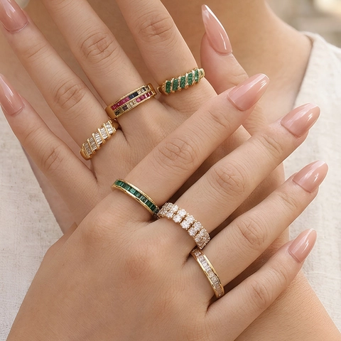 Anello Aperto Regolabile Placcato Oro 18K Rame Zircone Intarsiato Gioielli Di Moda Eleganti Geometrici Per Donne