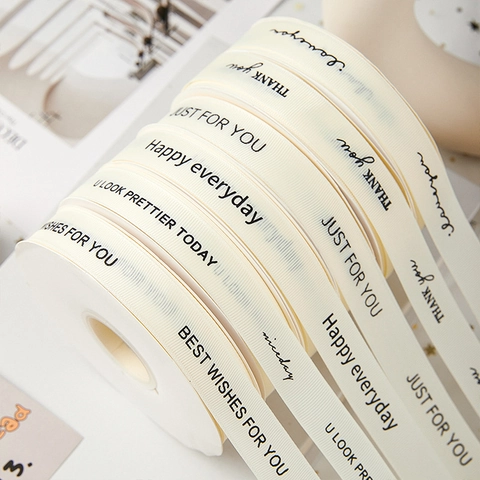 Grosgrain Ribbon Polyester Fabric Printed English Greetings Gift Packaging Flower Decoration Elegant Aesthetic Festive