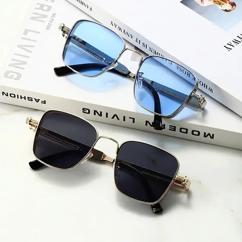 Vintage Square Steampunk Sunglasses For Men Metal Frame UV400 Protection Retro Hip Hop Punk Style Eyewear For Driving