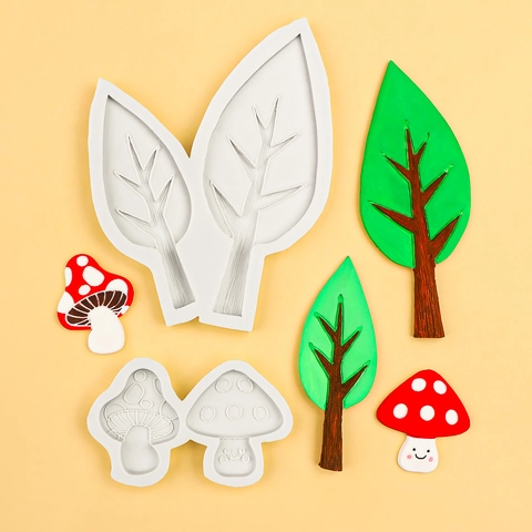 Christmas Tree Leaf And Mushroom Silicone Fondant Molds For Cake Decoration Chocolate Baking DIY Candy Crafting