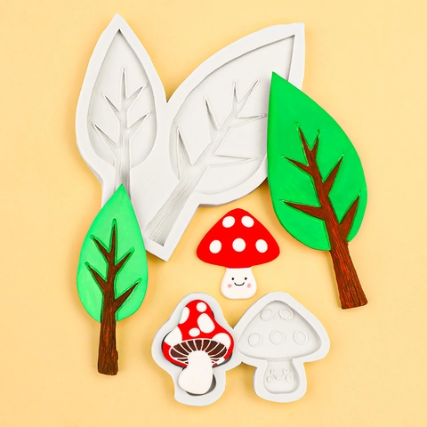 Christmas Tree Leaf And Mushroom Silicone Fondant Molds For Cake Decoration Chocolate Baking DIY Candy Crafting