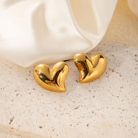 Boucles d'Oreilles Clous en Acier au Titane Cœur Bouffant Style Français Avec Tige en Acier Inoxydable Boucles d'Oreilles Cœur Or Argent