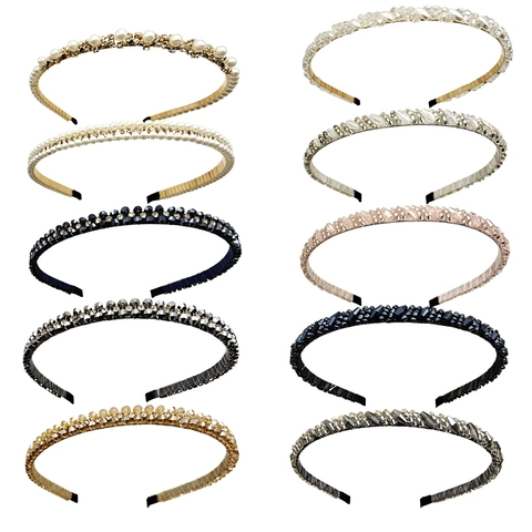 Rhinestone Crystal Headband Faux Artificial Pearl Beaded Hair Hoop Metal Elegant Fashion Hair Accessories For Women Daily Party