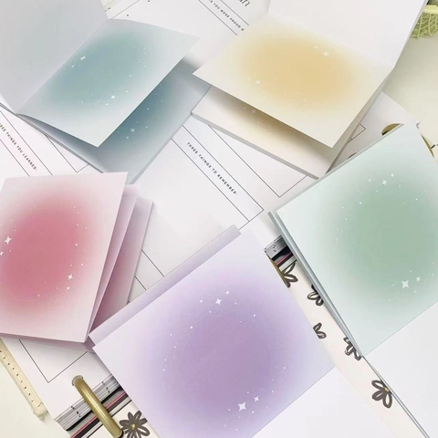Square Memo Pad Gradient Ink Wash Star Pattern Non Adhesive Tearable Message Note Paper Office School Supplies