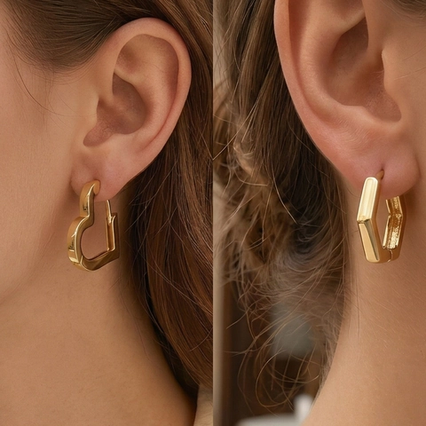 Minimalistische Kupferne Ohrstecker Mit Hohlem Herz Stern Für Damen Vergoldeter Geometrischer Modeschmuck Nischen-Design Accessoires