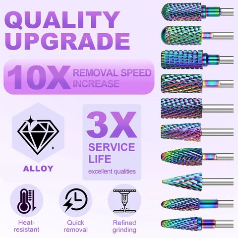 Professional Rainbow Alloy Nail Drill Bits For Electric Manicure Machine Iridescent Grinding Head Universal Shank Tool