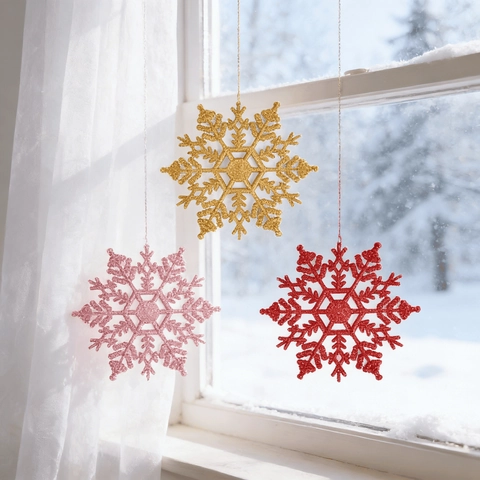 Décorations De Noël Flocon De Neige Plastique Scintillant Ornement Arbre De Noël Hiver Fête Maison