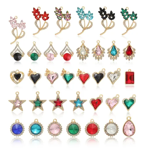 Ciondoli In Lega Con Strass Cuore Stella Goccia D'acqua Per Fai Da Te Orecchini Collana Portachiavi Gioielli Accessori Eleganti