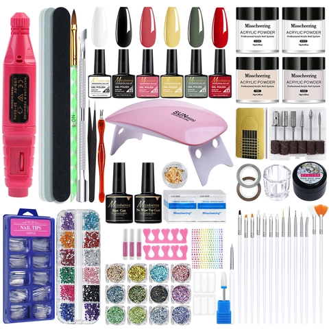 Kit Nail Art Con Fresa Elettrica Lampada UV LED Smalto Gel Polvere Acrilica Pennelli Suggerimenti Strass DIY Salon Tools