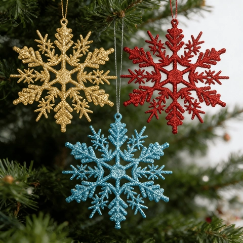Christmas Snowflake Ornaments Glitter Plastic Hanging Decor For Xmas Tree Winter Party Decorations