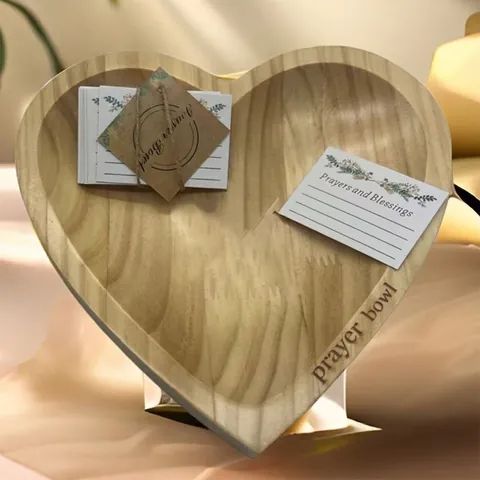 Cuenco De Oración De Madera En Forma De Corazón Con Tarjetas De Bendición Para Decoración De Escritorio Bandeja De Madera Artesanal