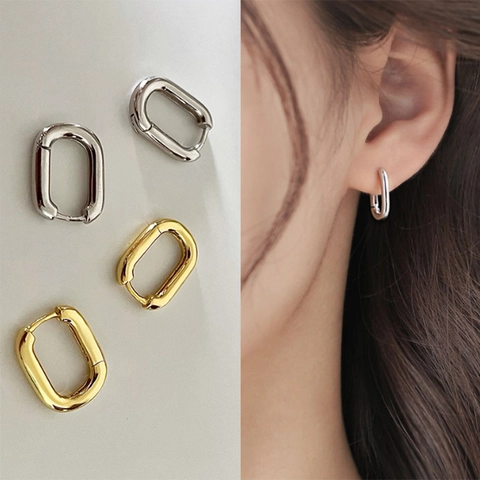 Orecchini a Cerchio Minimalisti Francesi in Rame a Forma di U per Donna Retro Ovali Geometrici Placcati Oro Argento Gioielli