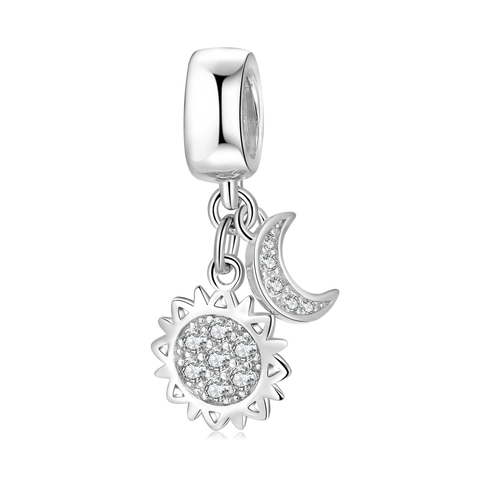 Sun And Moon Dangle Charm 925 Sterling Silver Pave Cubic Zirconia DIY Bracelet Jewelry Accessory For Women