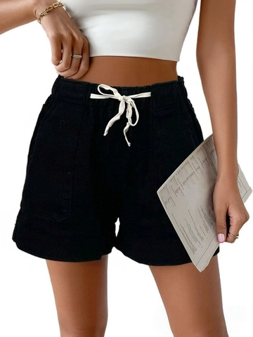 Pantaloncini di Jeans a Vita Alta Casual da Donna Vita Elastica Coulisse Tasche Lavato Estate Retro Moda Cotone Jeans