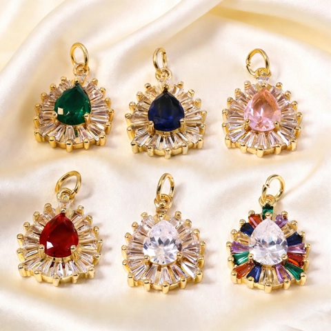 Pendentifs En Cuivre Forme Poire Goutte D'eau Avec Zircone Baguette Charmes DIY Design Tournesol Plaqué Or Accessoire