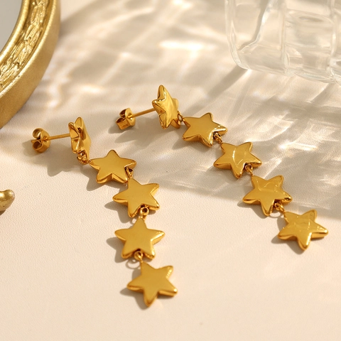 Lange Minimalistische Ster Oorbellen Van Roestvrij Staal 18K Verguld Franse Vintage Stijl Voor Dames