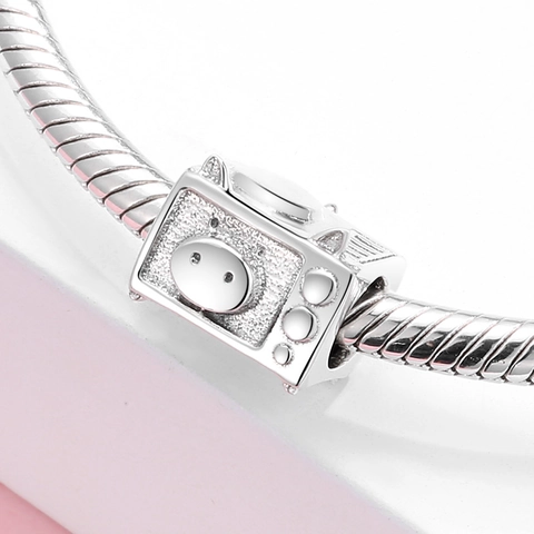 Perline Charm in Argento Sterling 925 Carino Maiale Televisione Camaleonte Strumento Ciondolo per Bracciale Fai da Te Donna