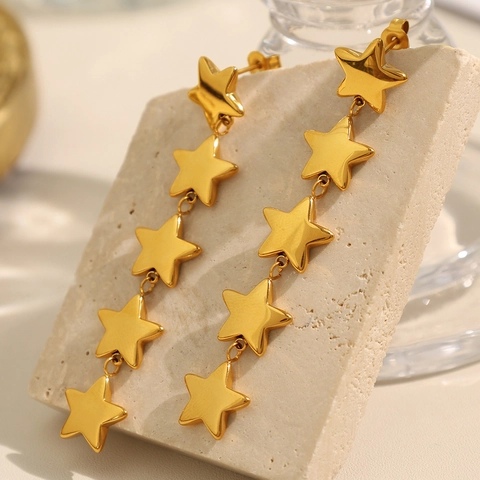 Lange Minimalistische Ster Oorbellen Van Roestvrij Staal 18K Verguld Franse Vintage Stijl Voor Dames