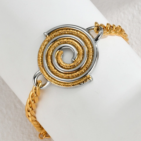 Stainless Steel Jewelry Set Chunky Cuban Chain Necklace And Bracelet Gold Silver Spiral Disc Pendant Hip Hop Style