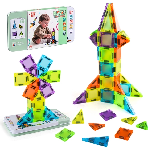 Magnetic Building Tiles Toys For Kids Transparent Colorful DIY STEM Construction Geometric Shapes ABS Plastic