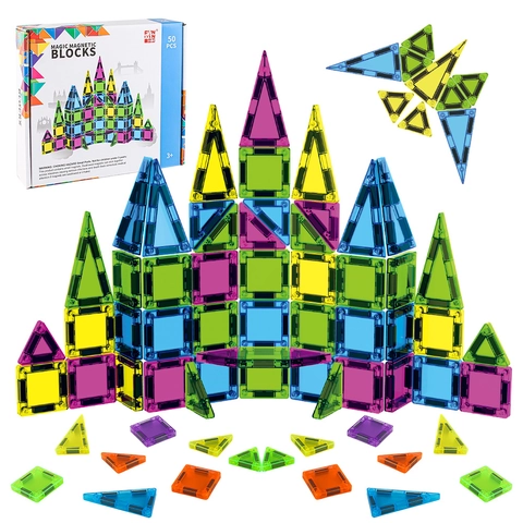 Magnetic Building Tiles Toys For Kids Transparent Colorful DIY STEM Construction Geometric Shapes ABS Plastic