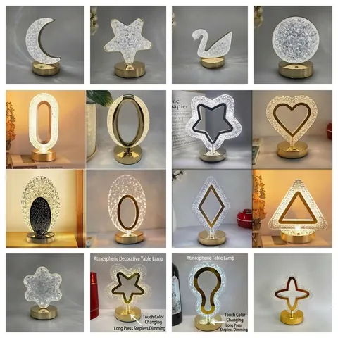 Crystal Table Lamp Acrylic Night Light Touch Dimming Star Moon Heart Shape USB Charging Bedroom Luxury Atmosphere Gift