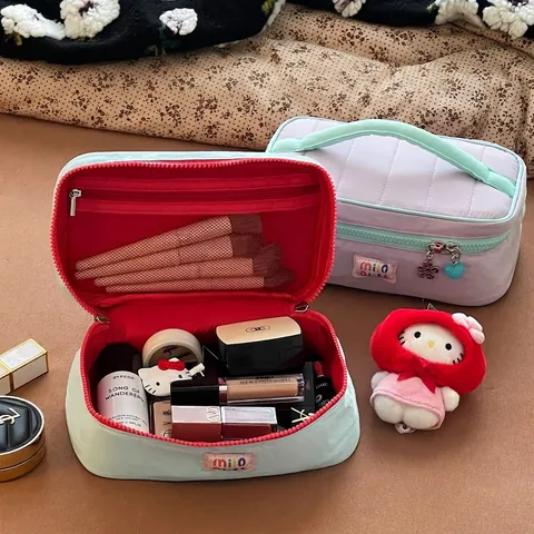 Borsa Da Trucco Trapuntata Grande Capacità Nylon Organizzatore Da Viaggio Per Articoli Da Toeletta Portatile