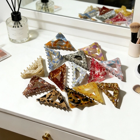 Pinza De Pelo Triangular De Acetato Francesa Grande Garra Hueca Accesorio Para El Cabello Para Mujeres Niñas Mármol Carey