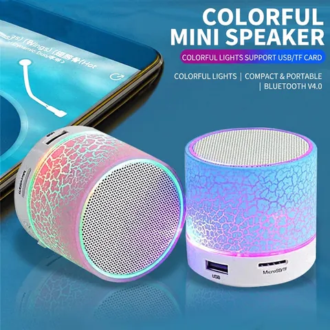 Mini Portable Wireless Bluetooth Speaker With LED Light Colorful Crackle Pattern Subwoofer Audio Support TF Card USB Playback