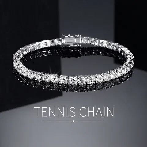 Classic Tennis Bracelet Copper 18K White Gold Plated AAA Zircon Sparkling Hip Hop Jewelry Men Women