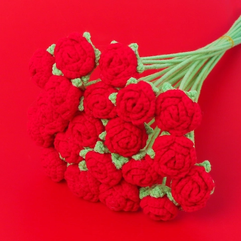 Ramo de Rosas Bubble Tejidas a Mano Flores de Ganchillo de Hilo de Algodón Artificial para el Día de San Valentín Regalo de Cumpleaños Decoración del Hogar