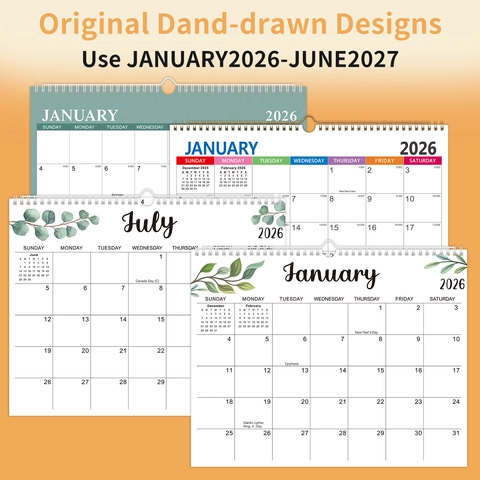 Calendario Da Parete Pianificatore Mensile Carta 2026 2027 Anni Organizzatore Con Rilegatura A Spirale E Gancio Per Ufficio Casa
