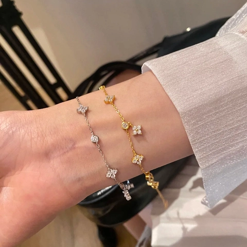 Funkelndes Kleeblatt Armband Kupfer Zirkonia Dünne Kette Stern Quaste Luxus Armschmuck Schmuck Für Damen