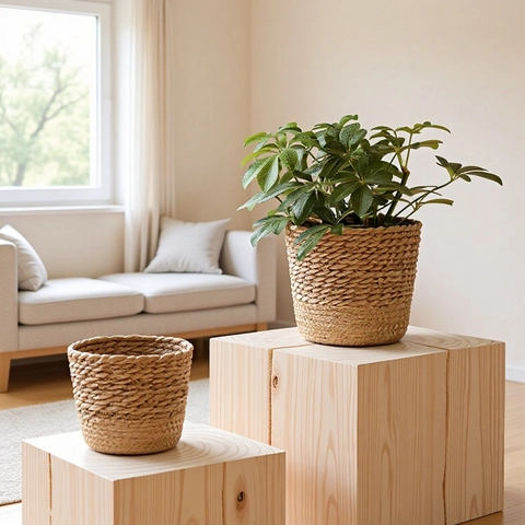 Cesto Per Vaso Di Fiori In Erba Marina Naturale Con Rivestimento Impermeabile Contenitore Per Piante Da Interno Fatto A Mano