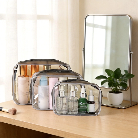 Waterproof PVC Transparent Toiletry Bag Portable Travel Makeup Organizer Zippered Clear Cosmetic Pouch For Women