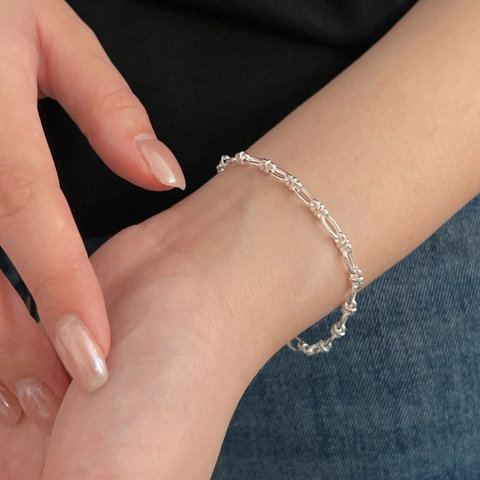 925 Sterling Silber Armband Unregelmäßige Geometrische Ovalschleife Knoten Glied Minimalistisch Polierter Schmuck Damen Luxus
