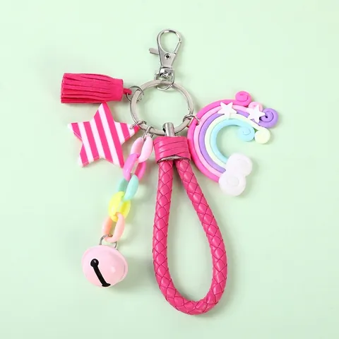 Rainbow Cloud Keychain Colorful Plastic Star Tassel Bag Pendant Cute Woven Strap Charm Accessory For Women Girls