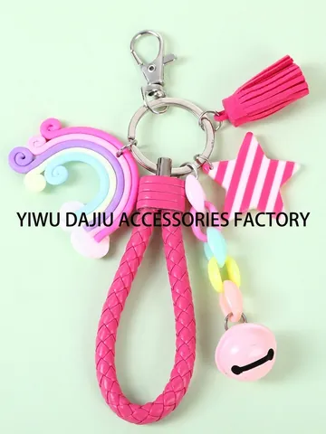 Rainbow Cloud Keychain Colorful Plastic Star Tassel Bag Pendant Cute Woven Strap Charm Accessory For Women Girls