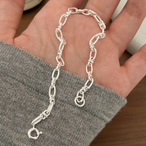925 Sterling Silber Armband Unregelmäßige Geometrische Ovalschleife Knoten Glied Minimalistisch Polierter Schmuck Damen Luxus