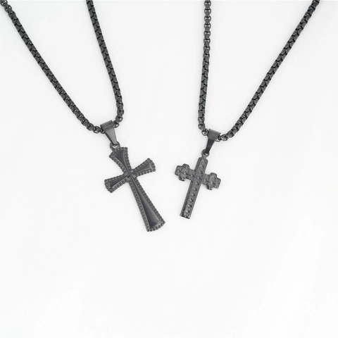 Zwarte Kruis Hanger Ketting Titanium Staal Gothic Punk Sterpatroon Retro Sieraden Accessoire Voor Heren