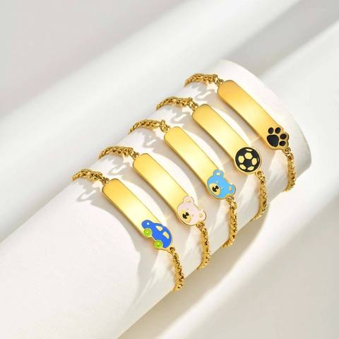 Kinder ID Armband Roestvrij Staal Schattige Cartoon Emaille Hanger Verstelbaar Goud Zilver Sieraden Voor Kind