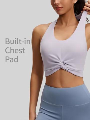 Soutien Gorge De Sport Dos Nu Torsadé Nylon Spandex Respirant Haute Élasticité Yoga Workout Top Avec Coussinets Amovibles Femmes