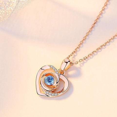 Lussuosa Collana Con Ciondolo a Cuore in Argento Sterling 925 Per Donna Intarsiata Con Zirconia Blu Bianca Gioielli a Catena