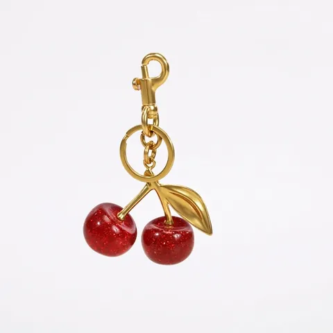 Cherry Keychain Resin Glitter Fruit Bag Pendant With Gold Alloy Leaf Fashion Accessory For Women Handbag